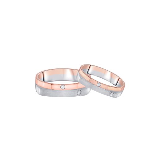 Geometric Rose Gold and Platinum Couple Bands