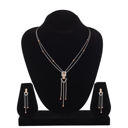 Geometric Drops Platinum Diamond Necklace Set
