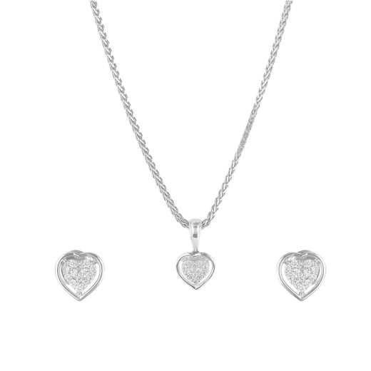 Classic Heart Design Diamond Pendant Set