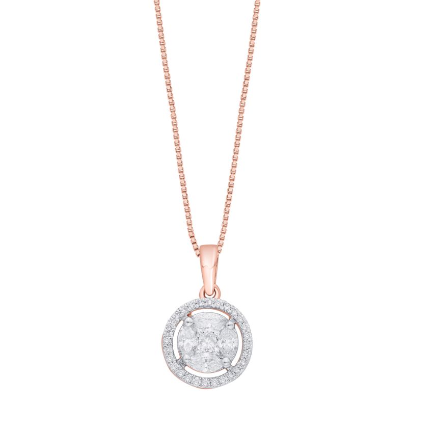 3/4ct Rose and White Gold Halo Solitaire Diamond Pendant - Ingram Jewelers  | Hermitage, TN
