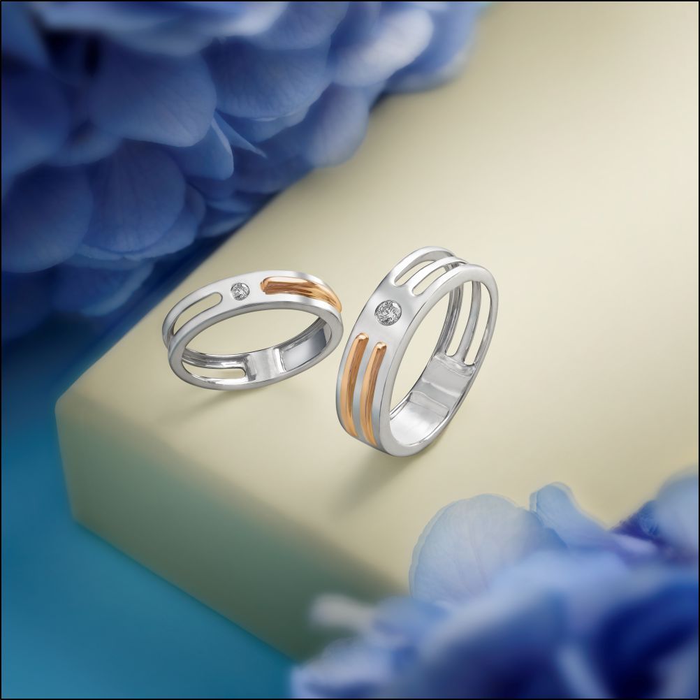 Engravable Matching Couple Wedding Bands In Sterling Silver Plated Platinum